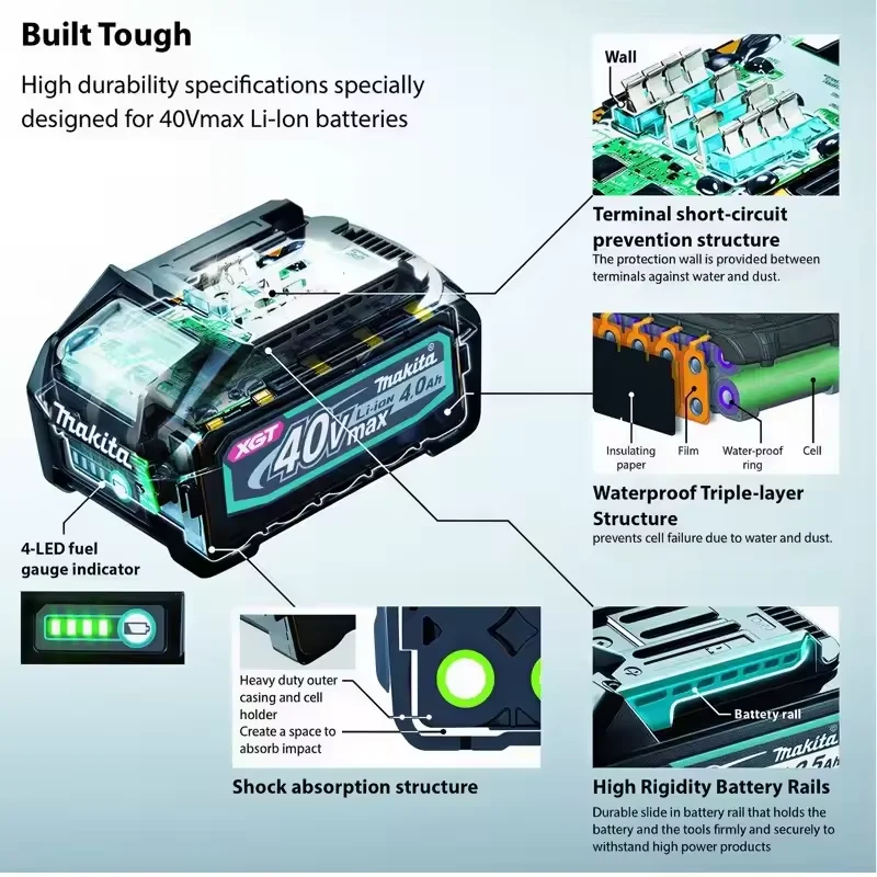 New Makita 40V MAX XGT Lithium Ion Battery 4000mAh BL4020 BL4025 BL4040 BL4050 BL4080 Fit Makita 40V Saw Driver Grinding Tools
