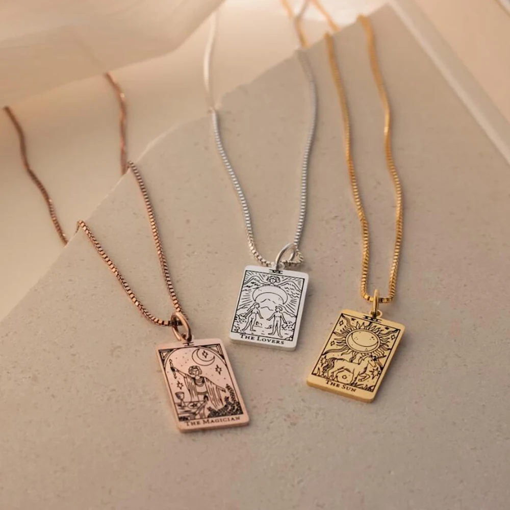 

Tarot Necklace by CaitlynMinimalist • Dainty Tag Pendant Necklace in Box Chain Style • Spiritual Jewelry • Best Friend Gift