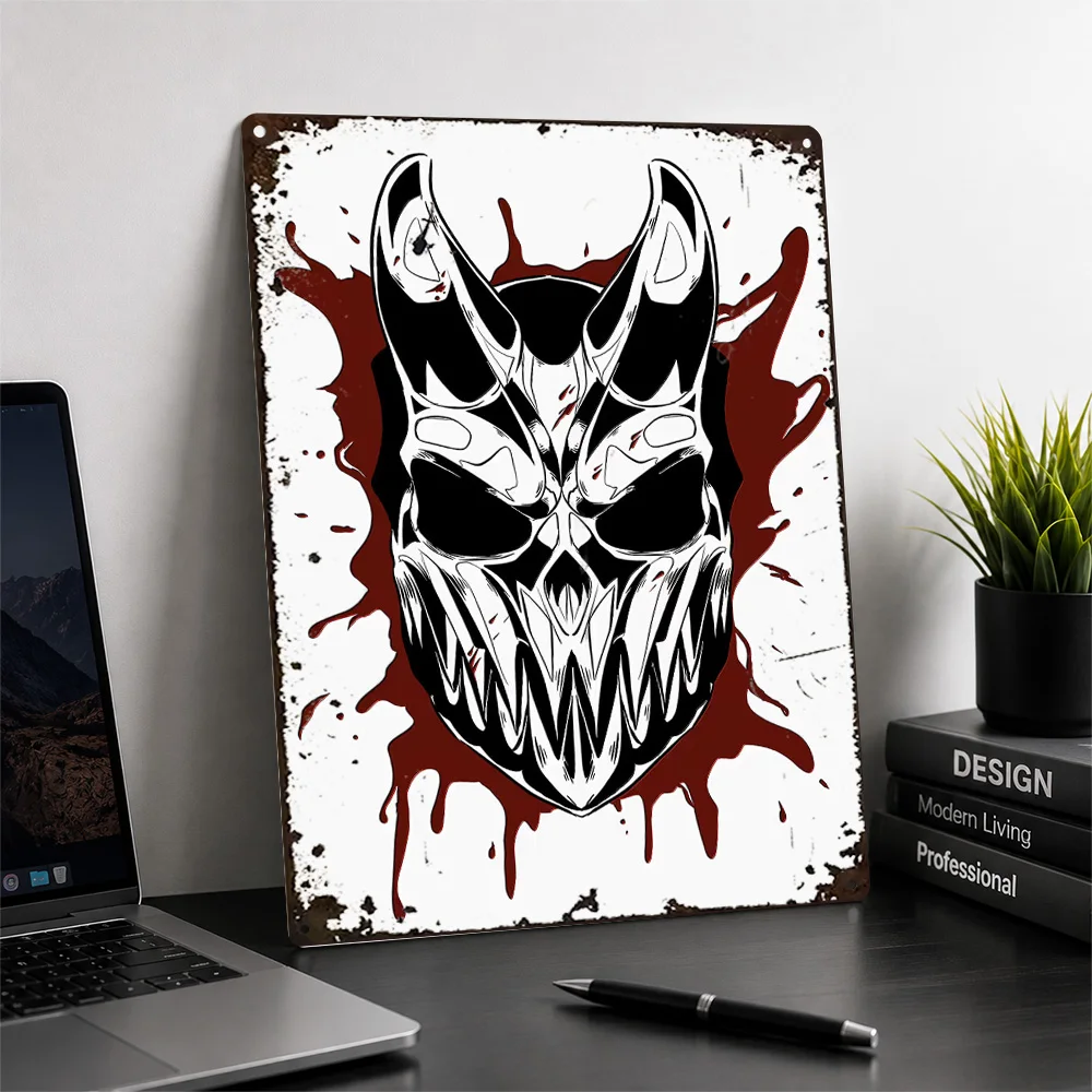 Slaughter To Prevail Demon Mask Textured Metal Poster Graphic Wall Art For Bedroom Personalized Aluminum Sign Rock Fan Gift Idea