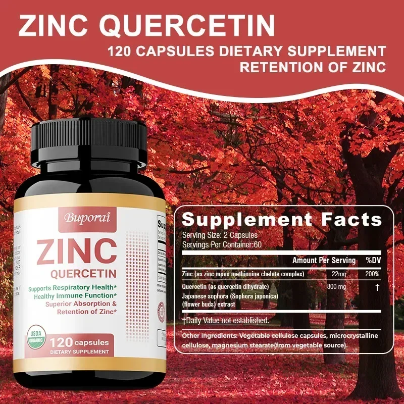 Quercetin + Zinc Capsules - Support Skin and Bone Health, Promote Nutrient Metabolism, Enhance Immunity, Anti-oxidation
