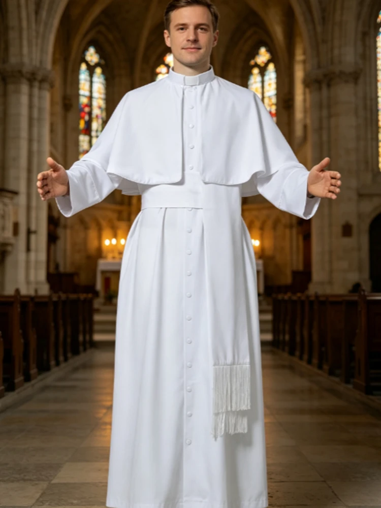 White Priest Cassock Roman Collar Soutane