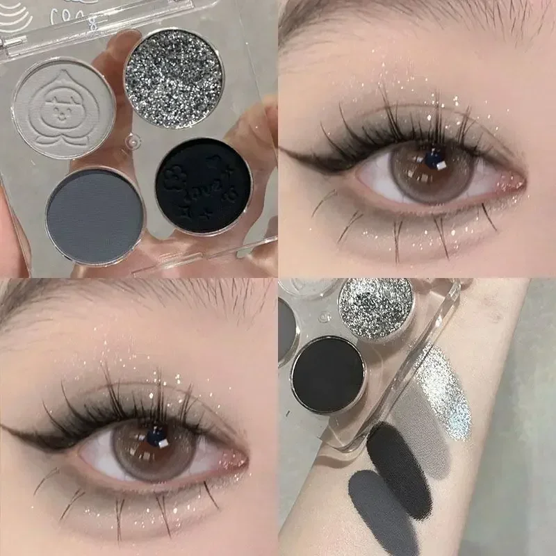 1PC Black Punk Smoked 4Color Eyeshadow Silver Gray Pearl Matte Black Halloween Ins Affordable Eyeshadow Palette Makeup Cosmetics