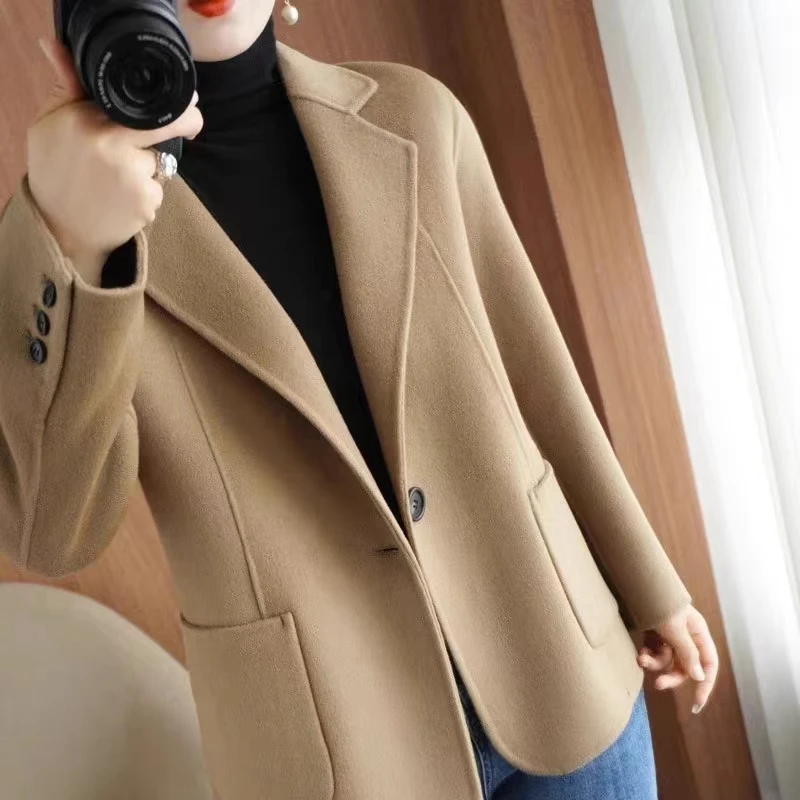 High-end Double-sided Cashmere Coat Women's Short 2023 New Autumn Winter Slim Fit Classy Woolen Jacket Luxurious Blazer Trendy