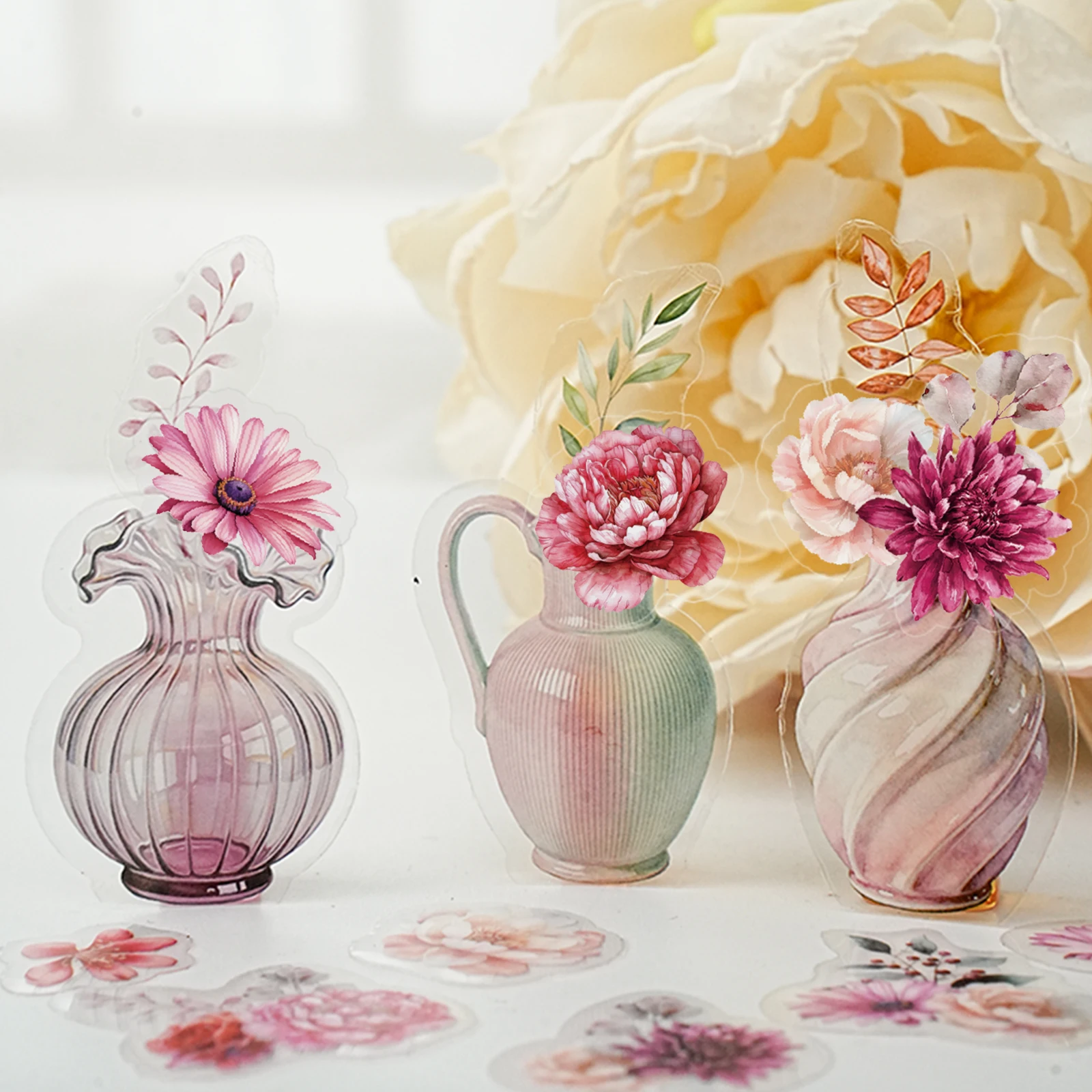 Etori Life Flower Corner Set Watercolor Floral Design with Vintage Classic Container Patterns Pet Sticker Pack for Notebooks, Phone Stickers, Luggage, Scrapbooking Supplies, DIY Crafts, Office Decoration Accessories, Room Decor, Card Making, Baking, Vintage Parties, Children's Stickers, Stickers That Are Not Easily Damaged by Water