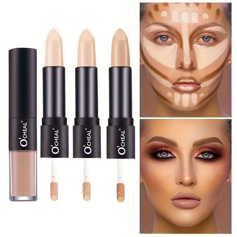 Corretivo de cabeça dupla - naturalmente acabado, cobertura média, à prova d'água e resistente ao suor, criando uma base natural