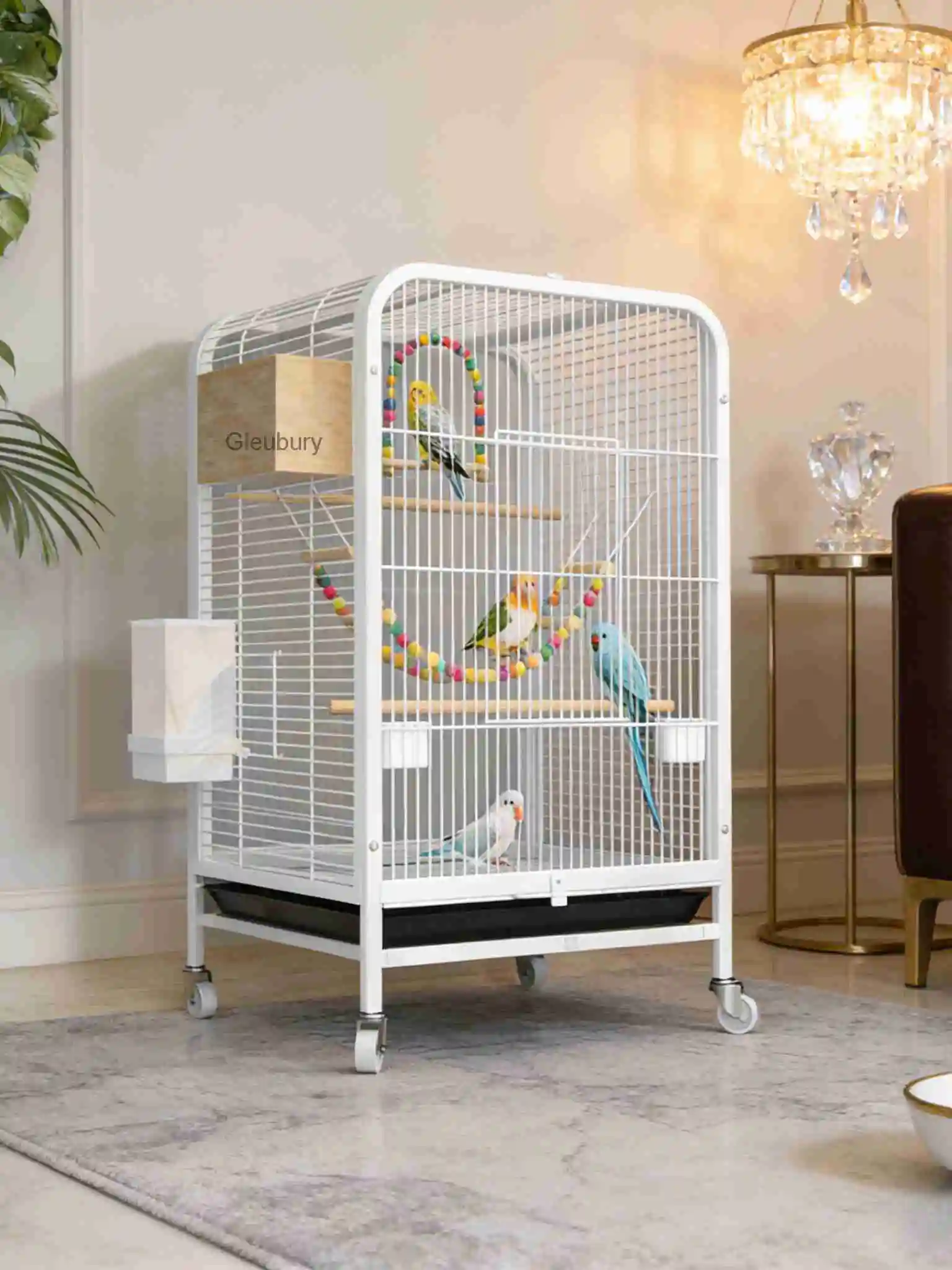 Special birdcage for parrots, with wheels for easy movement, suitable for budgies, lovebirds, and sun conures, for home use,