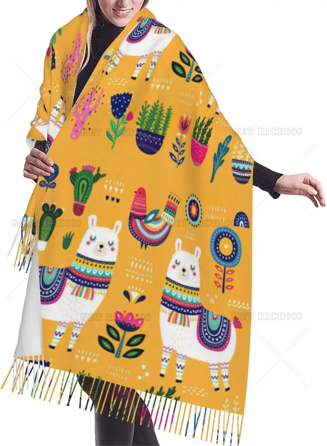 

Cartoon Animals Print Tassel Scarf -Women'S Thick Large Blanket Shawl Scarf Winter Warm Shawl Scarf,