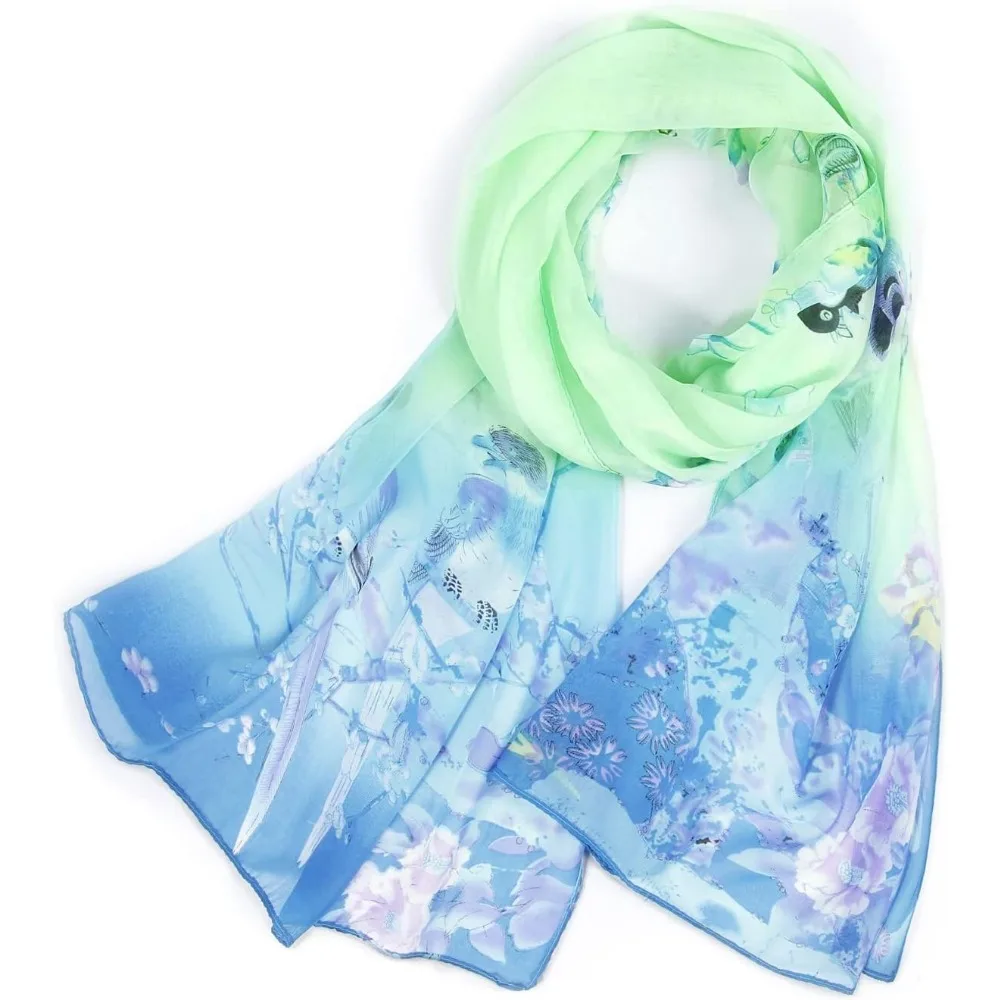 

Unique Women's Floral Scarves: Chiffon Flowers & Birds Printed Scarf