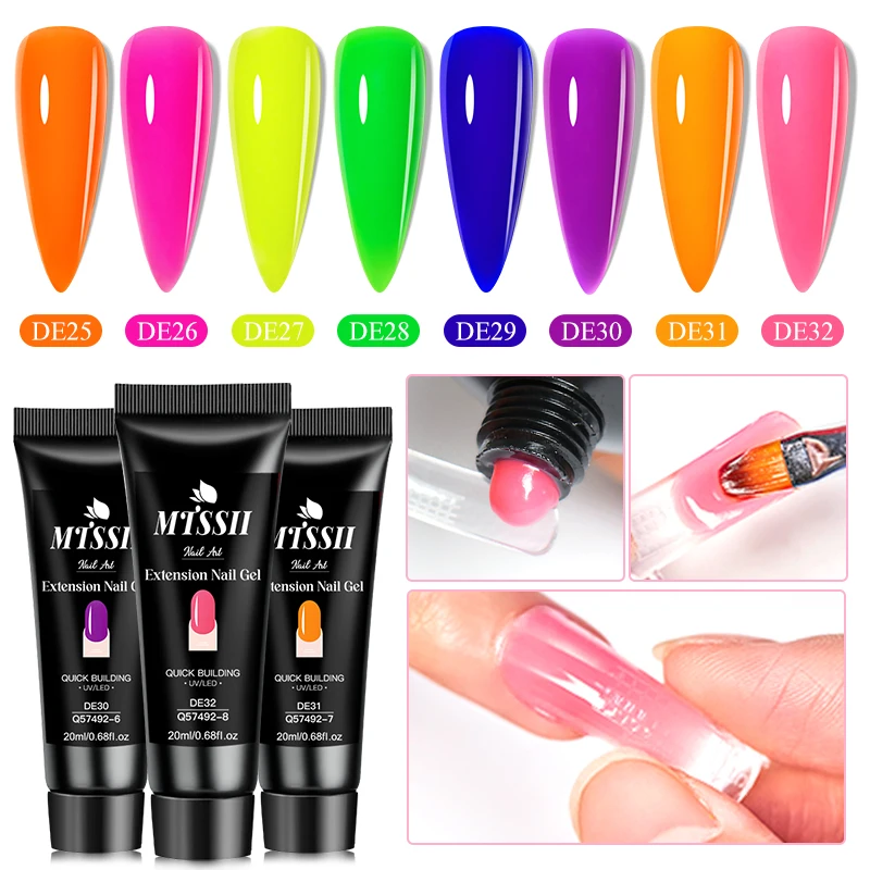 

20ml Fluorescent Extension Nail Gel Bright Pink Semi Permanent UV Hard Gel Art Nails Finger Prolong Clear Neon Nude Varnish