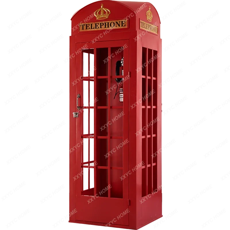 

British Telephone Booth Decoration Retro Iron Art Shopping Mall Props Model Post Box Bar Photography Large Outdoor Decorations