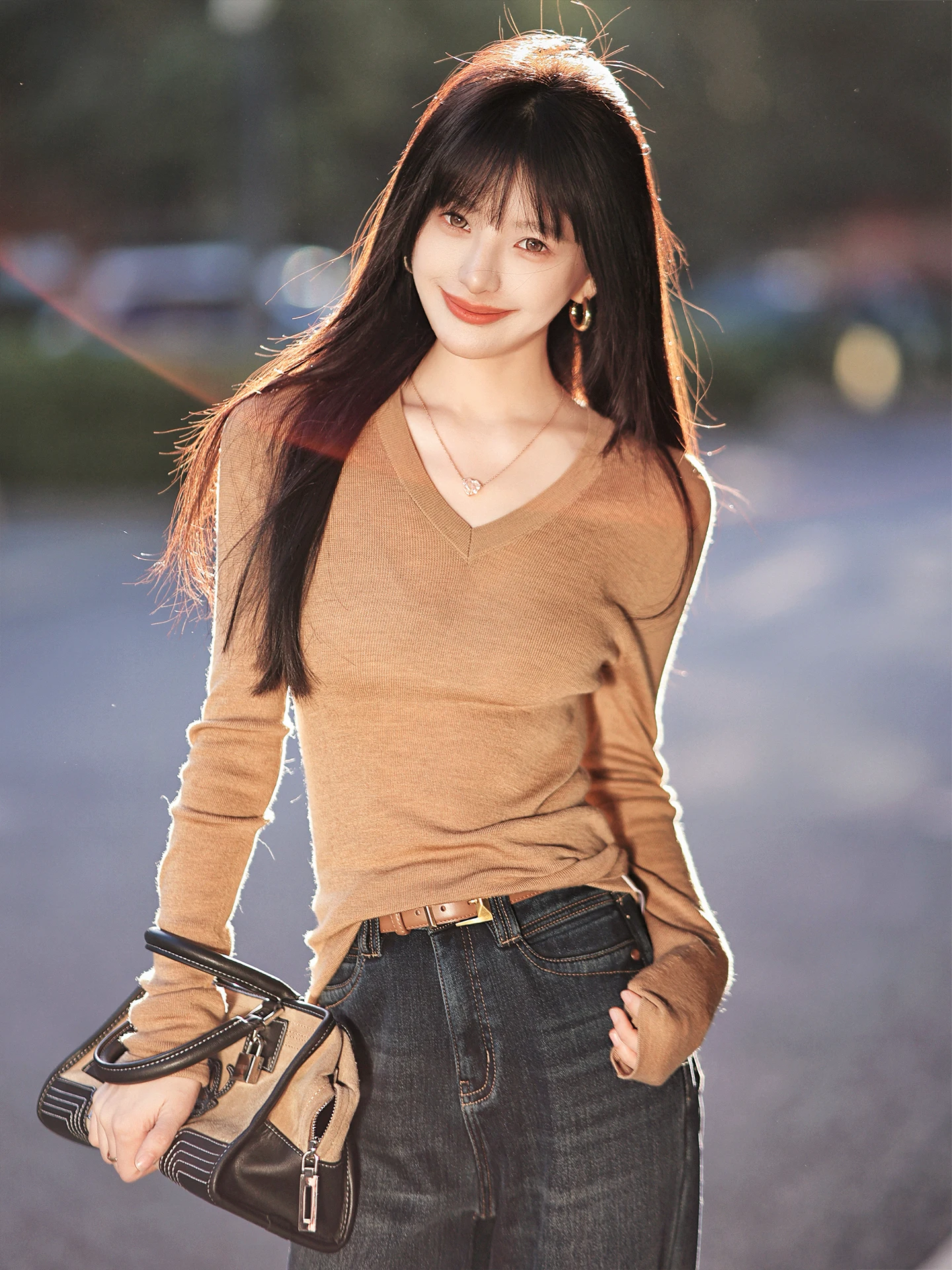 

Zhaodaxi Warm Woolen Sweater 00 Wool V-ne Slim Fit Anti-pilling Base Layer Knitted Long Sve Women's Faion Commute Sle