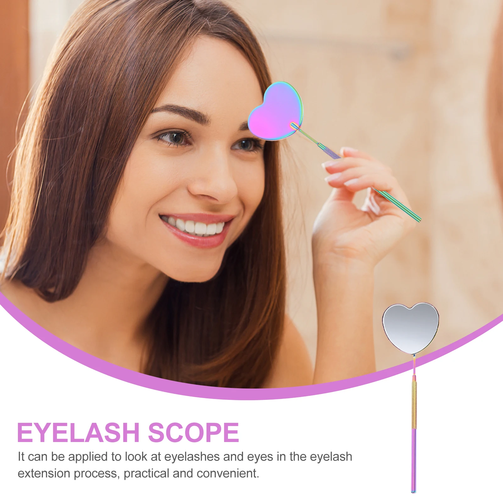 

Heart Shaped Eyelash Mirror Stainless Steel Handheld Lash Extension Practical Non Slip Durable Removable Storage Mini Size