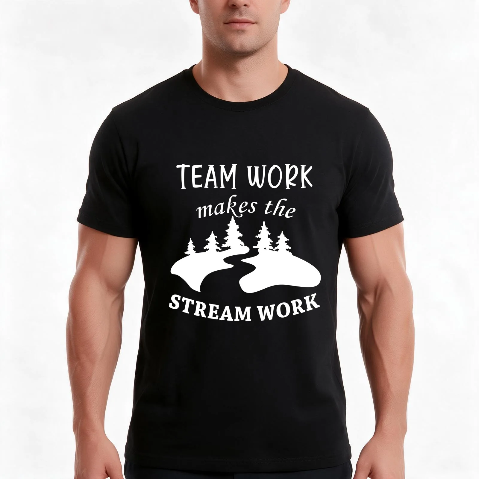 Teamwork Makes The Stream Work T-Shirt Summer Casual Cotton Tee Oversized Streetwear Tops Vintage Graphic Print 100% Cotton