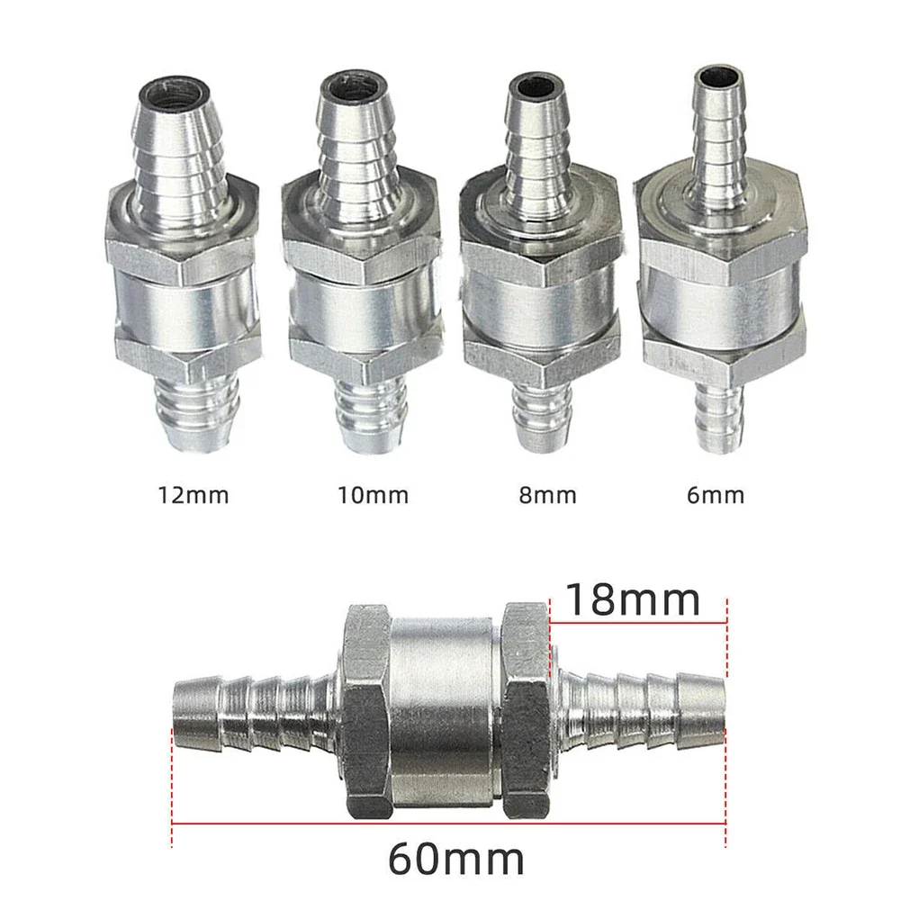 Non Return Valve Single Way Inline 6mm 8mm 10mm 12mm Aluminum Silver Check Valve For Fuel Air Water Pipe Tube Hose Carburetors