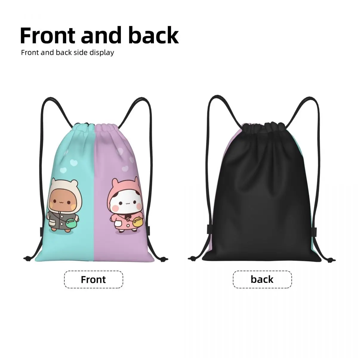 Custom Dudu Bubu Mochi Peach Cat Funny Drawstring Backpack Bags Lightweight Panda Bear Hug Gym Sports Sackpack Sacks Training