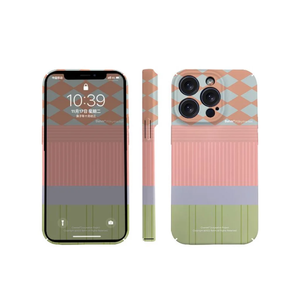 Ins Autumn Fruit Checkered Retro Powder Phone Case for IPHONE 15PRO MAX 13 PRO 13 PRO MAX 14PLUS Acrylic Hard Mobile Phone Cases