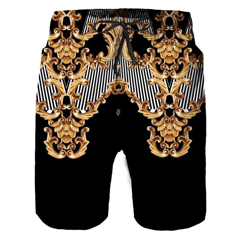 Summer Men\'s Luxury Golden Pattern T-Shirts/Shorts/Sets Vintage 3D Printed Two Piece Suit Fashion Jogger Male Streetwear Clothes