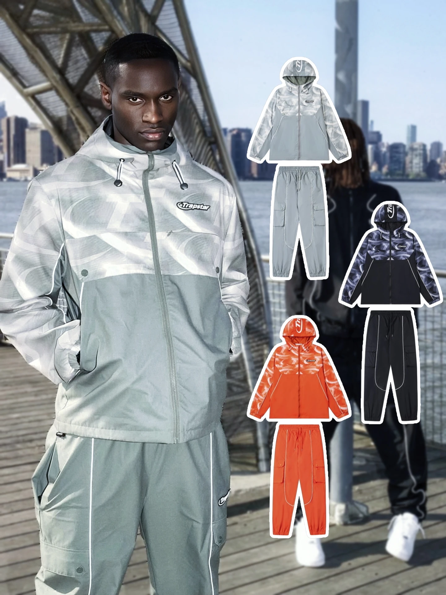 

Street Sle Hooded Jaet And Pants Set Thin Splicing Faionable Youth ulari Four Seasons Universal Loose Fit Zipper C...