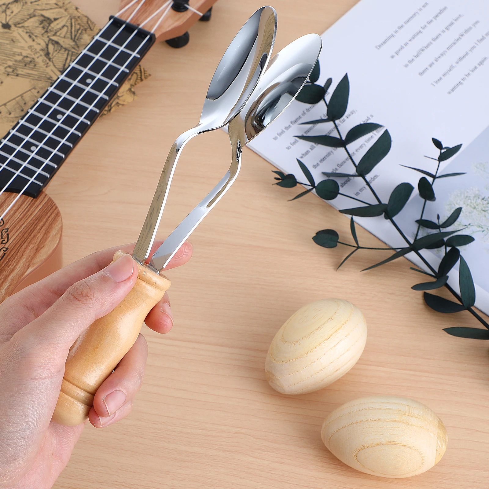 

1 set Music Spoon Sand Metal Wooden Folk Traditional Percussion Instrument Wedding Party Stage Performance Wood