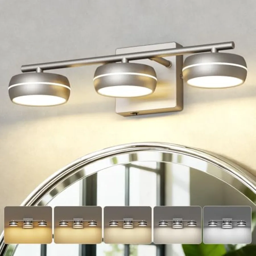 

Vanity Light Fixture, 3-Light Brushed Nickel Bathroom Vanity Light with 5CCT, Dimmable Modern Wall Light for Mirror and Bathroo