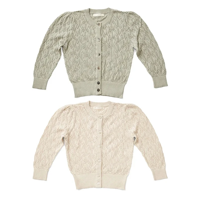 Children Clothes Girl Cardigan Summer Color Jacquard Air Conditioning Coat Children Knitted Cardigan Baby Hollow Out Top