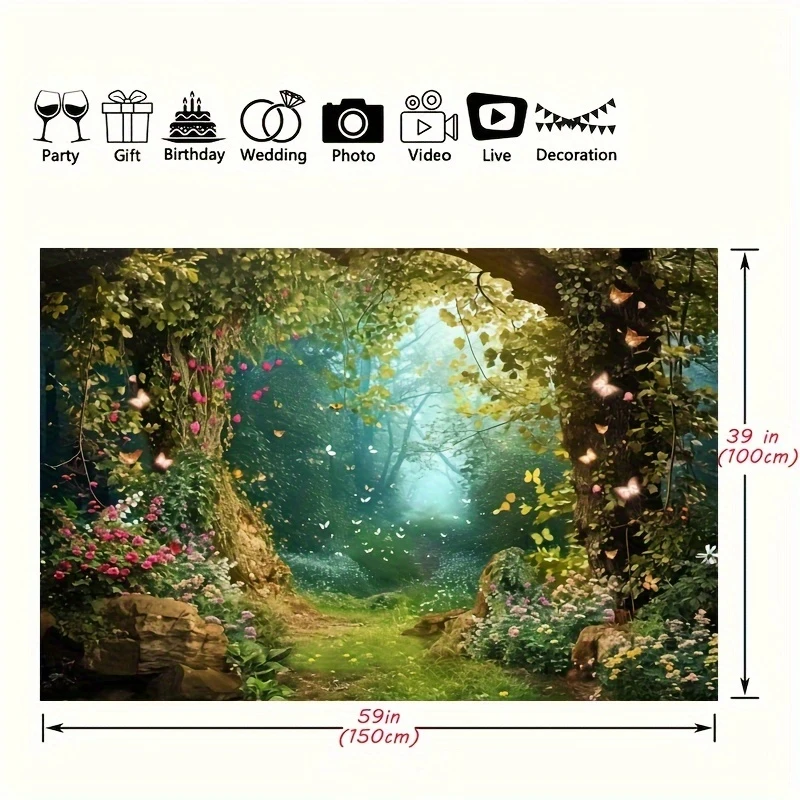 Charming forest polyester photography background, fairy tale fairyland mushroom flower butterfly background