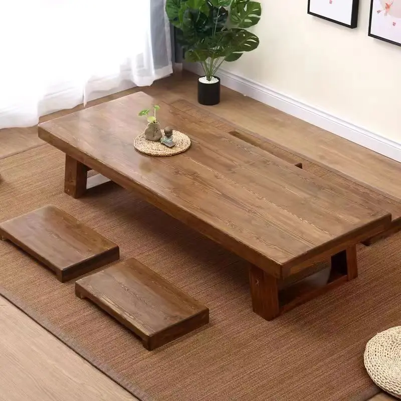 Simple and pure solid wood Japanese tea Balcony tatami rice coffee table long and low table Simple and economical table