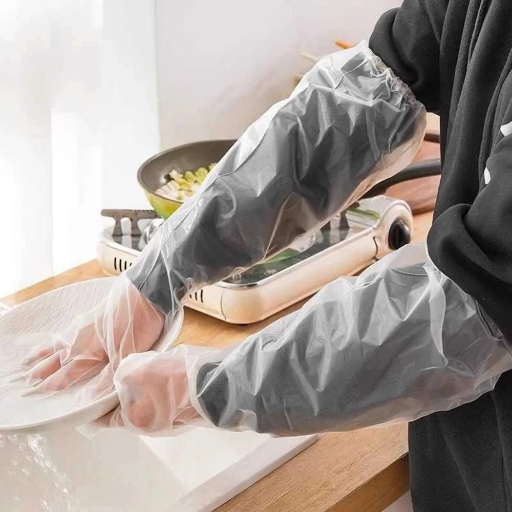 

Thickened Disposable Gloves Long Cuff Transparent Dishwashing Gloves Waterproof 59cm Cleaning Gloves Household Protection