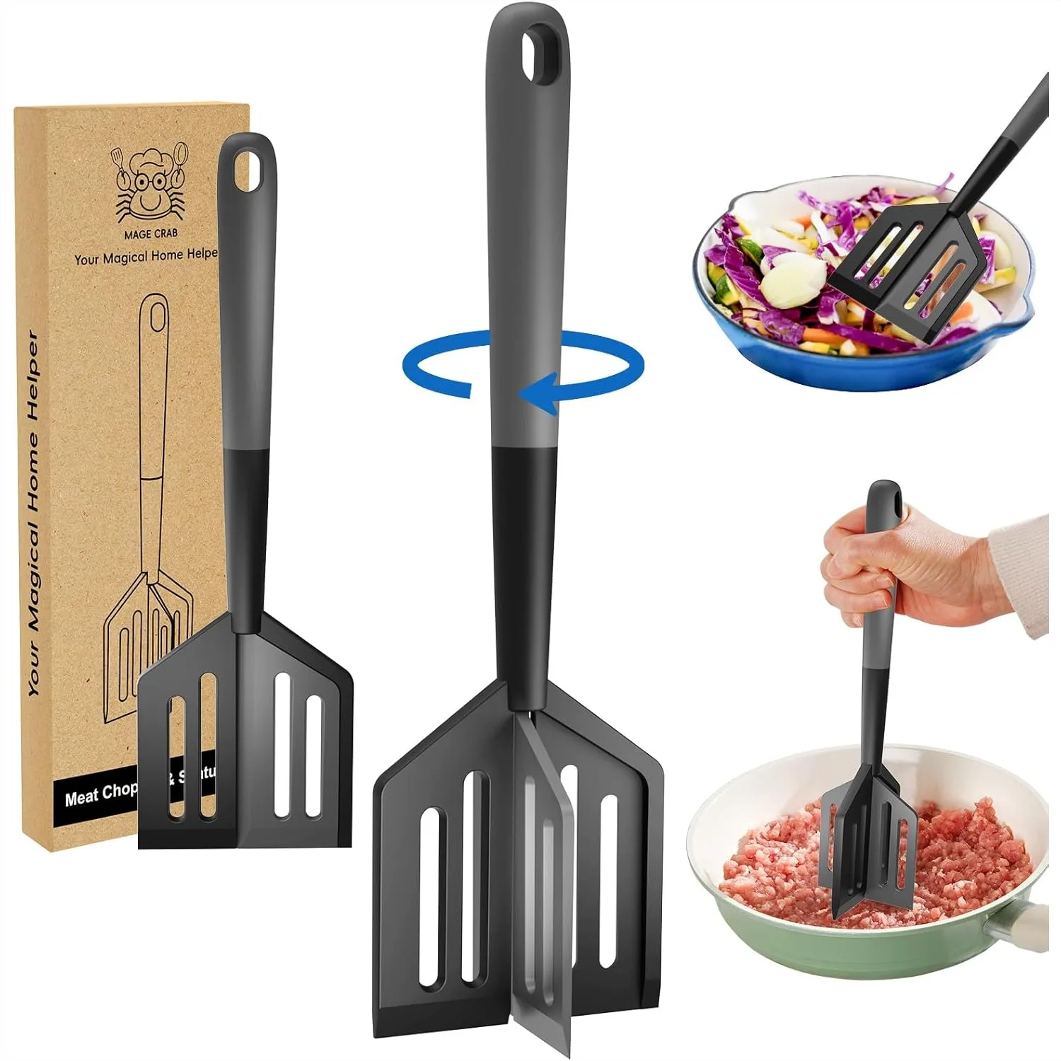 

Meat Chopper with Twist Design, Heat Resistant Hamburger Masher and Potato Masher, Non Stick Ground Beef Chopper for Kitchen
