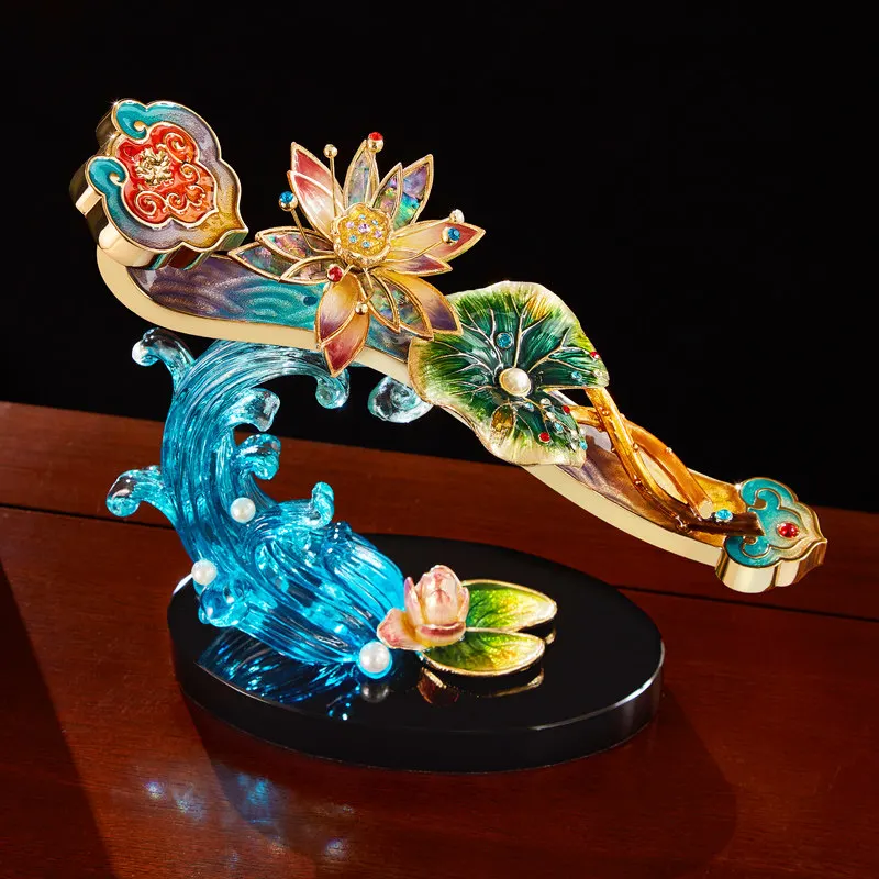 Luxury Enamel Colored Ruyi Art Ornaments,Living Room Foyer Wine Cabinet Home Decor,Office Desktop Statuette Decoration Gifts