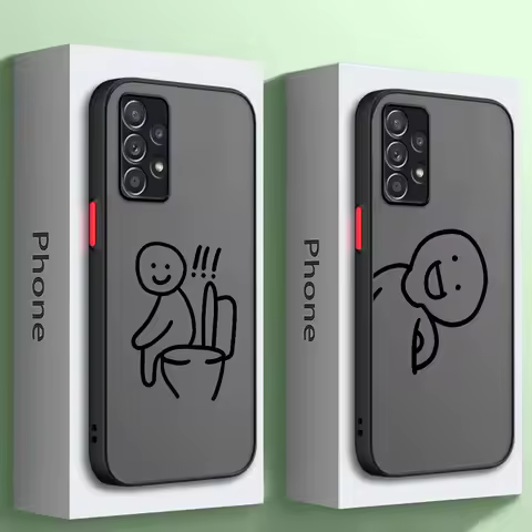 Cute Stickman On The Toilet Matte Case For Samsung Galaxy A22 A13 A33 A72 A21s A32 A12 A54 A14 A24 A50s A52 A34 A71 Cover Soft