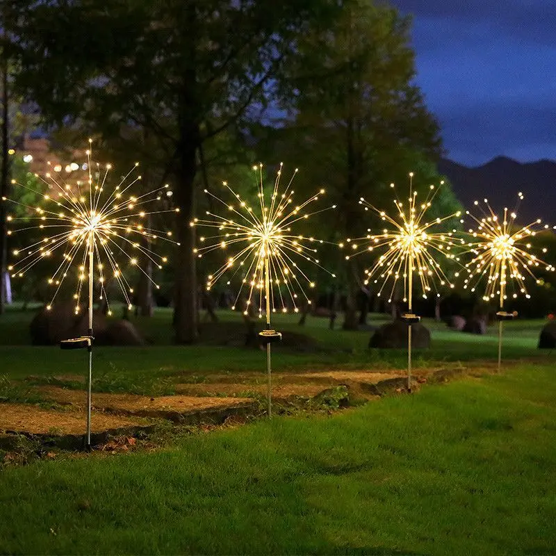 2 Stks/partij Led Zonne-Vuurwerk Verlichting Waterdicht Buiten Paardenbloem Flitser String Sprookjesachtige Verlichting Voor Tuin Landschap Gazon Decor 002