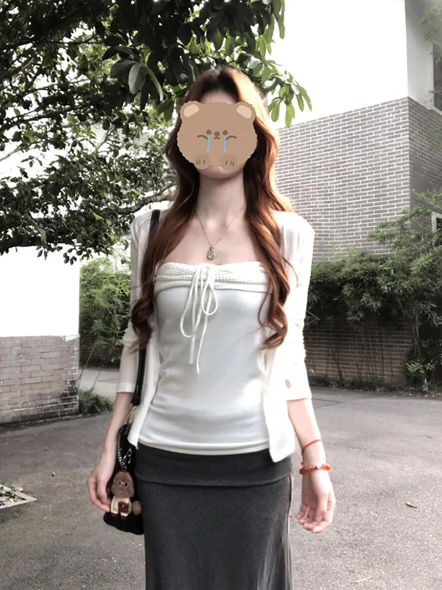 

White Thin Sun Protection Cardigan Knot Tube Top Two-Piece Set Women's Summer New Elegant Style Short Length Sleeve...