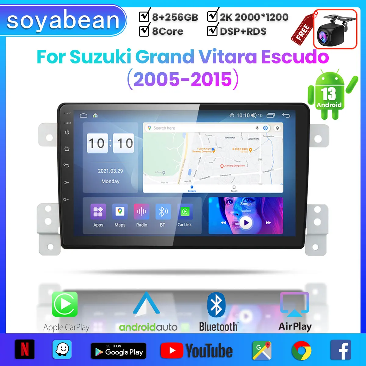 

Автомобильный радиоприемник Android 13 для Suzuki Grand Vitara скускудо 2005-2015, 9 дюймов, 2K мультимедийный плеер с 4G Car Carplay и 2Din GPS