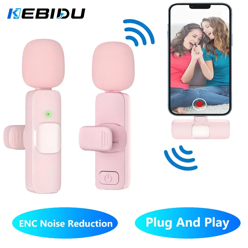 Microfone de lapela sem fio KEBIDU, mini microfone com redução de ruído, microfone profissional para gravação de vídeo, transmissão ao vivo, vlog