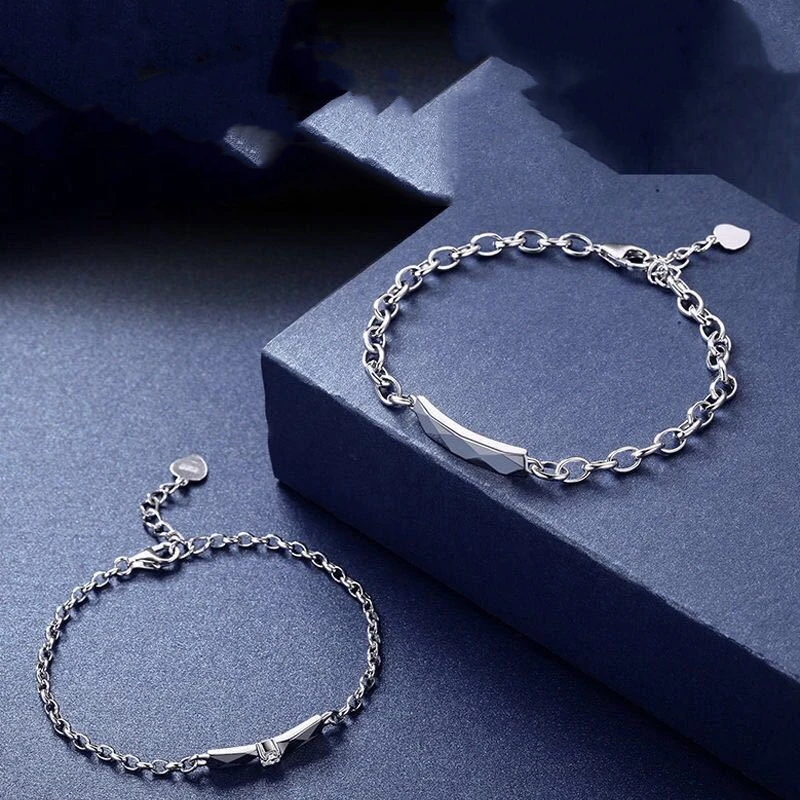 Sterling Silver Color Chocolate Block Charm Bracelets for Lovers Couple Hand Chain Link Original Fashion Jewelry