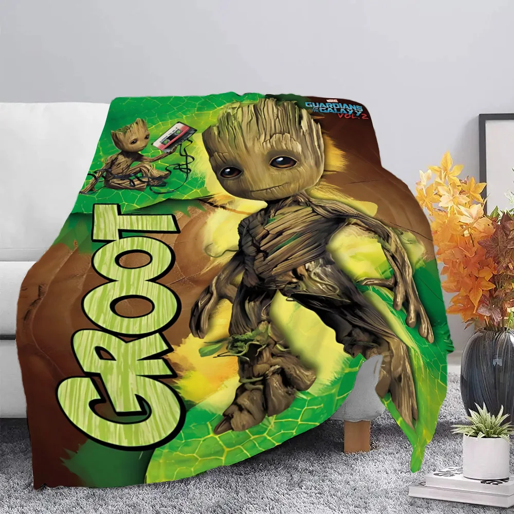 Marvel Cute Groot Printed Blanket Picnic Blankets Warm Blanket Soft and Comfortable Blanket Home Travel Birthday Gift