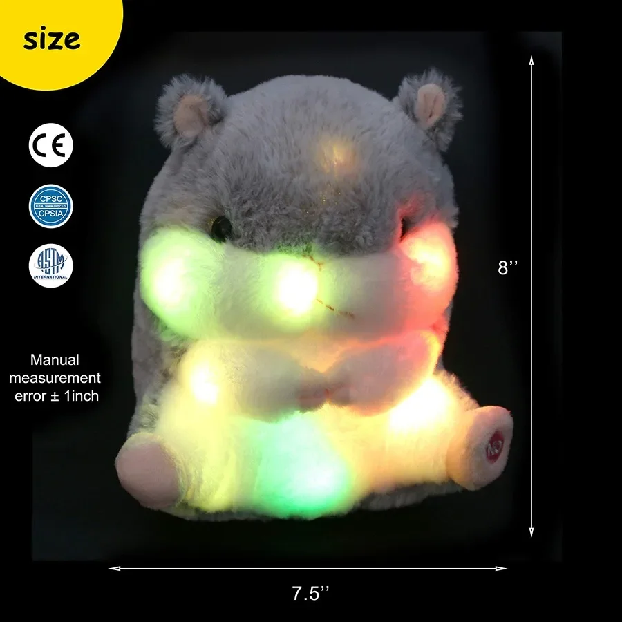 ของเล่นตุ๊กตาแฮมสเตอร์20ซม. พร้อมไฟ LED, หมอนโยนเรืองแสงตุ๊กตาของขวัญตุ๊กตาสัตว์แฮมสเตอร์สำหรับเด็กนุ่ม