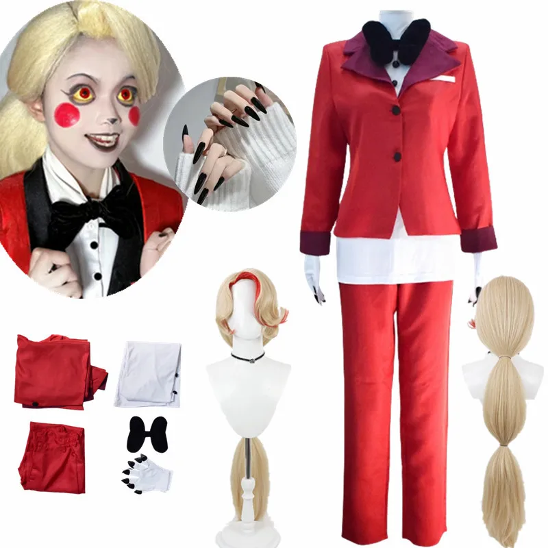 Charlie Morningstar Cosplay Hazzbin Cos Hotel Fantasia Costume Disguise Adult Women Top Pants Outfits Halloween Carnival Suit