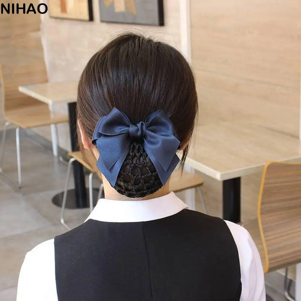 Korean Bowknot Spring Clips For Women Hotel Bun Snood Nurse Hair Clip Cover Net Hairpins Girls Ponytail Clip Gifts Headwear