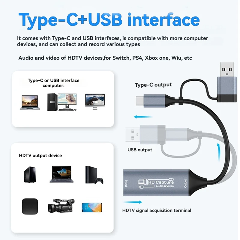 NEW_2 في 1 USB 3.0 بطاقة التقاط الفيديو للتبديل Xbox PS5/4 Live