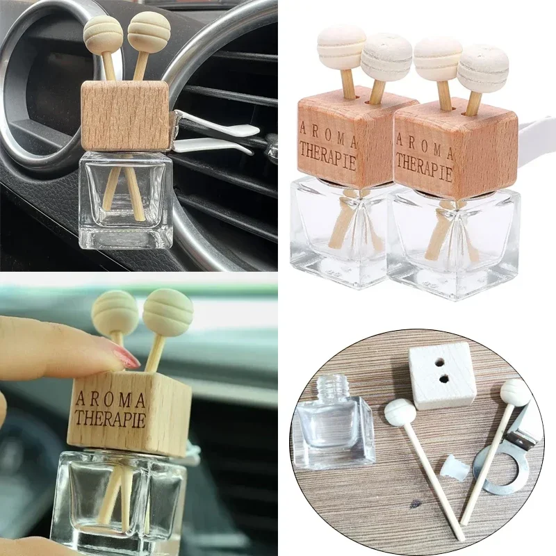 Car Ornament Air Conditioner Perfume Empty Bottle Indoor Cute Aromatherapy Clip Air Vent Perfume Bottle Clip Glass Square