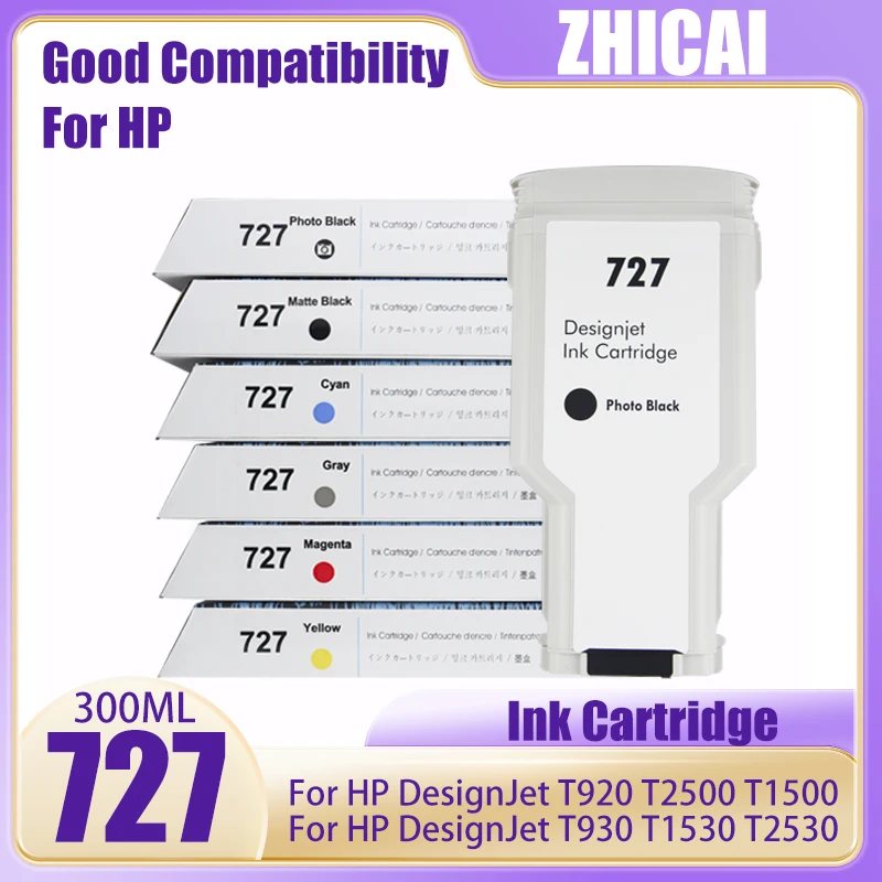 

NEW 6 color 300ml For HP727 ink cartridge Designjet T920 T930 T1500 T2500 T930 T1530 T2530 Plotter Large Format Printer