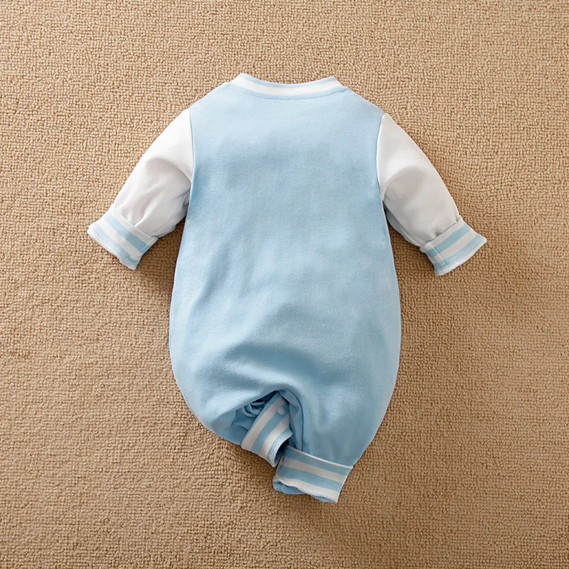 0-36 Newborn jumpsuit, spring and autumn long sleeved baseball jersey, pure cotton, comfortable for baby boys and girls