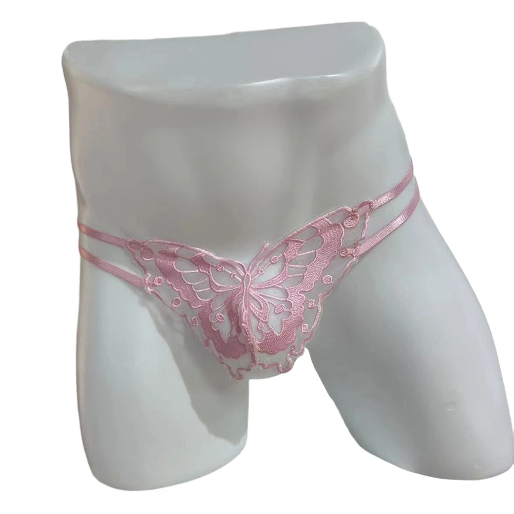 

Sexy Men's G String Underwear With 3D Butterfly Lace Applique Double Elastic Waist Straps Breathable See Through Design For Nigh