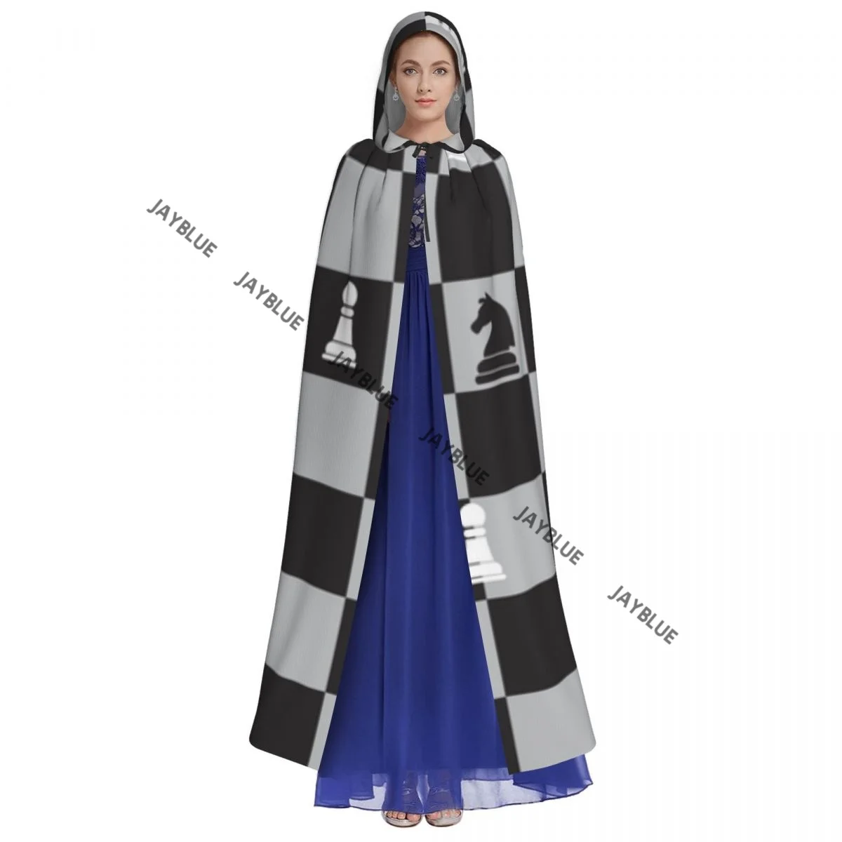 Unisex Witch Party Reversible Hooded Adult Vampires Cape Cloak Chess