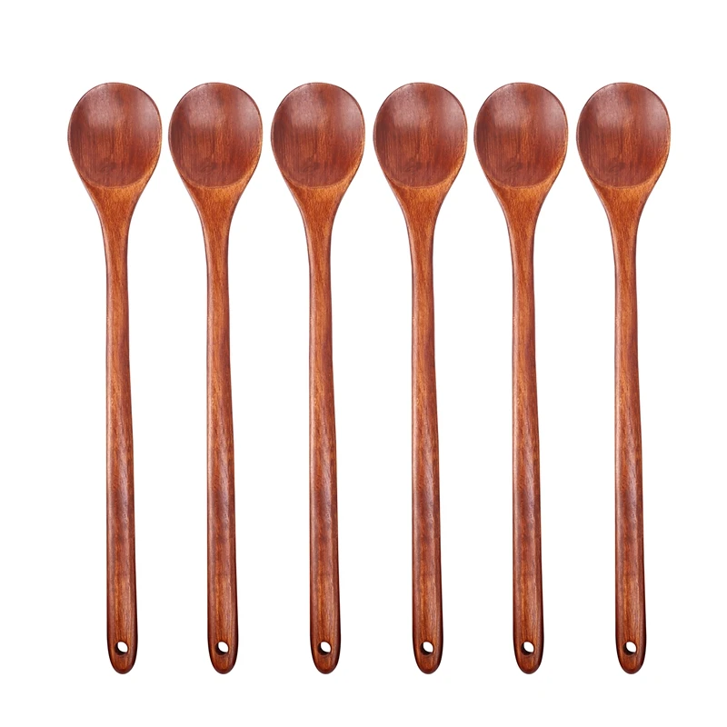 

Wood Spoons For Cooking Set, 13 Inch Long Handle Wooden Mixing Spoons For Stirring Baking Serving, 6 Pcs Kitchen Utensil