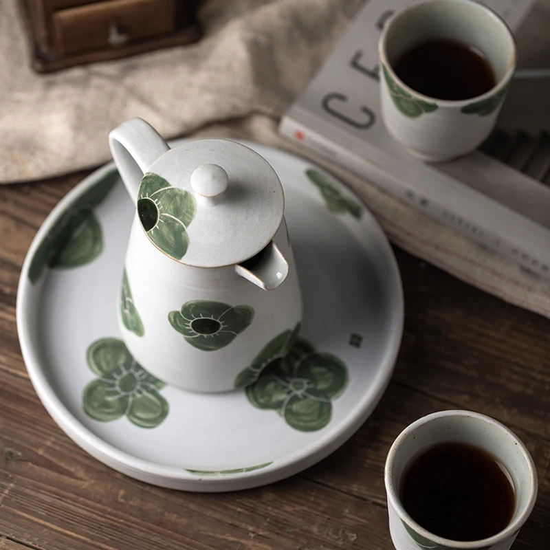 Jingdezhen Handmade Flower Underglaze Plant Kettle Coffee Sharing Pot High Foot Water Cup Tea Set