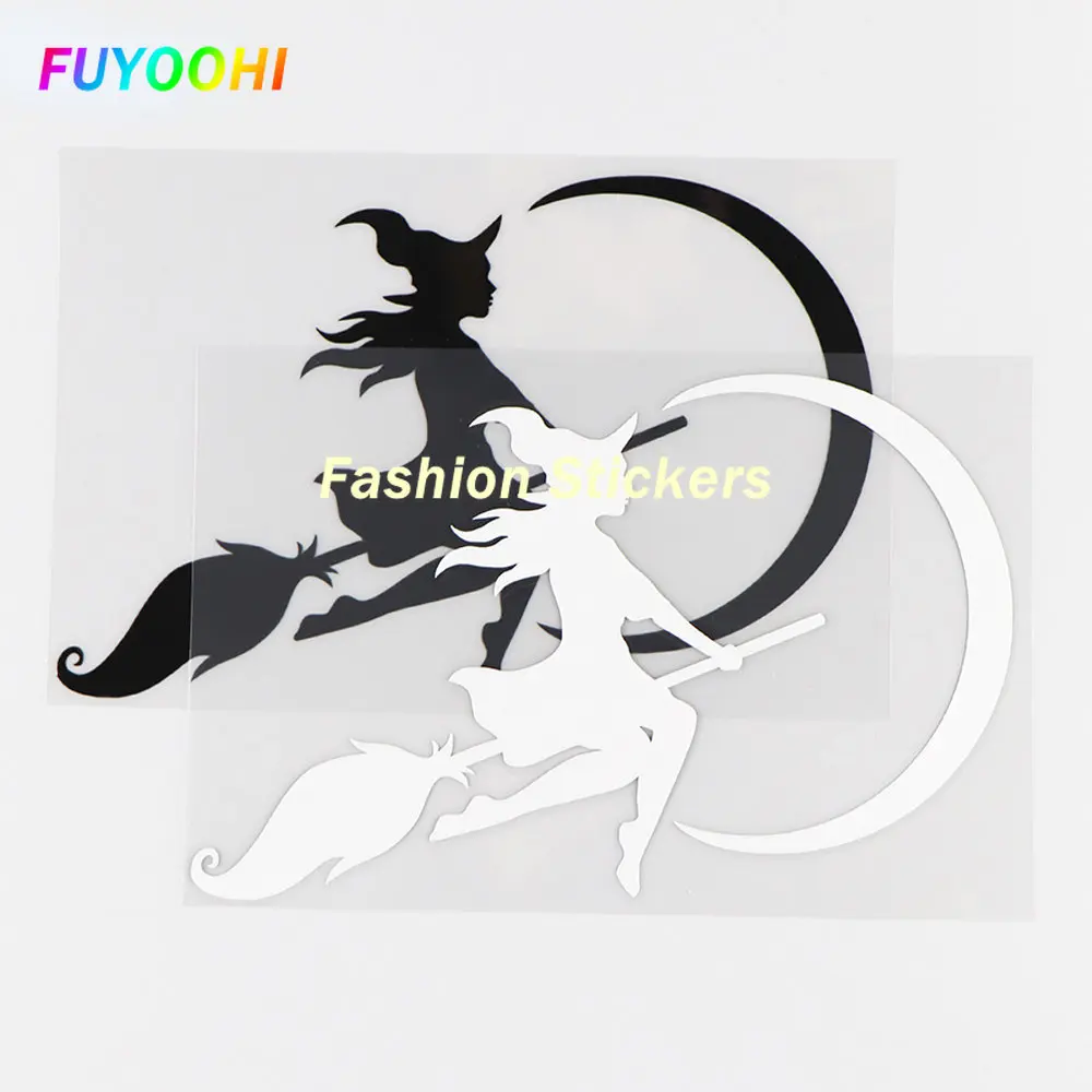 FUYOOHI Stickers The Witch Flying To The Moon Funny Car Sticker Vinyl Decals Black / White The Whole Body Glue Sticker