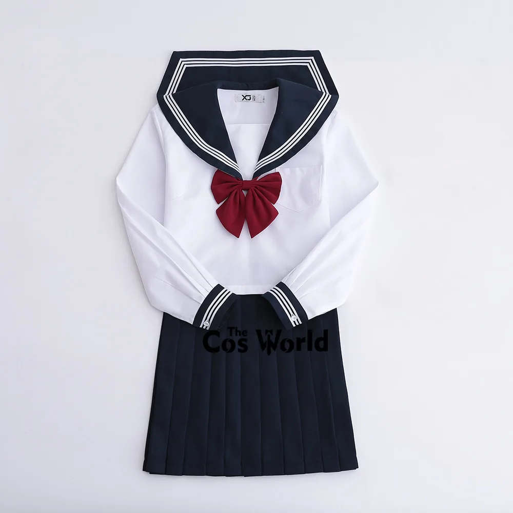 Japanischen Adrette Mädchen der Sailor Anzug Langarm Tops Röcke Weiß Navy Blau Grund JK Schuluniform Klasse Schüler Tuch